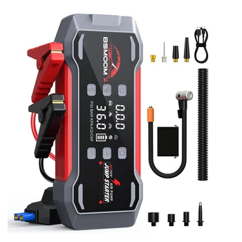 BSMOOM 9000A Avviatore di emergenza per auto Pompa d'aria 6 in 1, compressore d'aria, ventilatore, batteria ausiliaria e cavi di emergenza intelligenti 12V