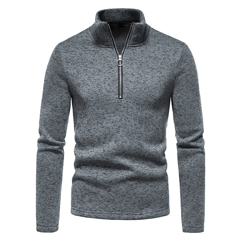 Autumn Winter Mens Sweater Fleece Pullover Fashion Thicker Half Zipper Turtleneck Warm Knitted Sweaters Men Slim Fit Pullovers