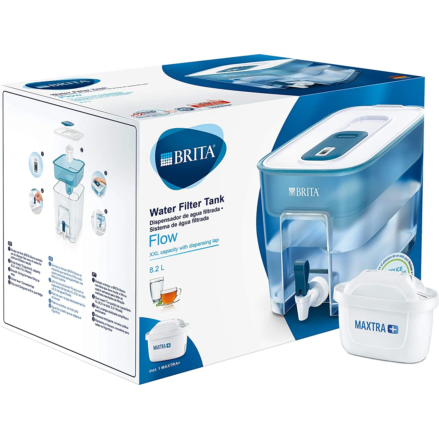 Brita Dispensador de filtro de agua XL para grifo y agua potable con 1  filtro estándar, dura 2 meses, capacidad de 27 tazas, sin BPA, gris, gris