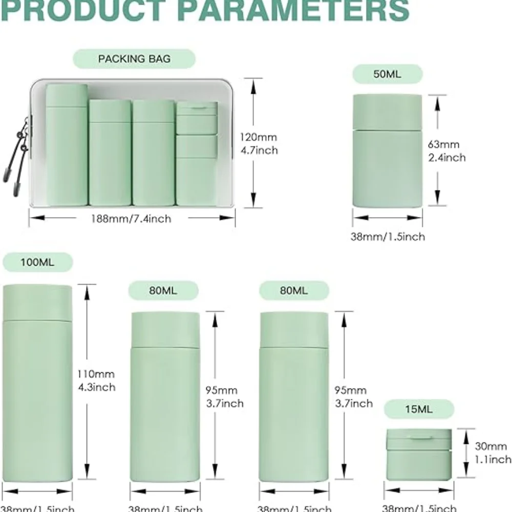 5-Piece TSA-Approved Travel Dispenser Bottle Set - Essential Toiletry Containers