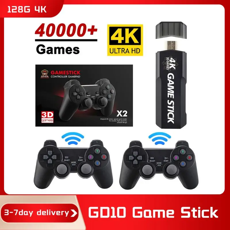 Gd10 Game Stick 128G 4K Hd Console Per Videogiochi Doppio Controller Wireless 2.4G Console Retrò 40000 Giochi Per Regalo Di Natale Psp