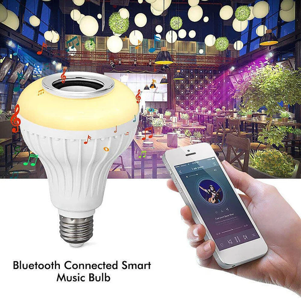 E27 RGBW Music Blub Light Bluetooth Wireless Bluetooth Speaker Lamp AC100V-240V Remote Control LED Smart Bulb for Home Party