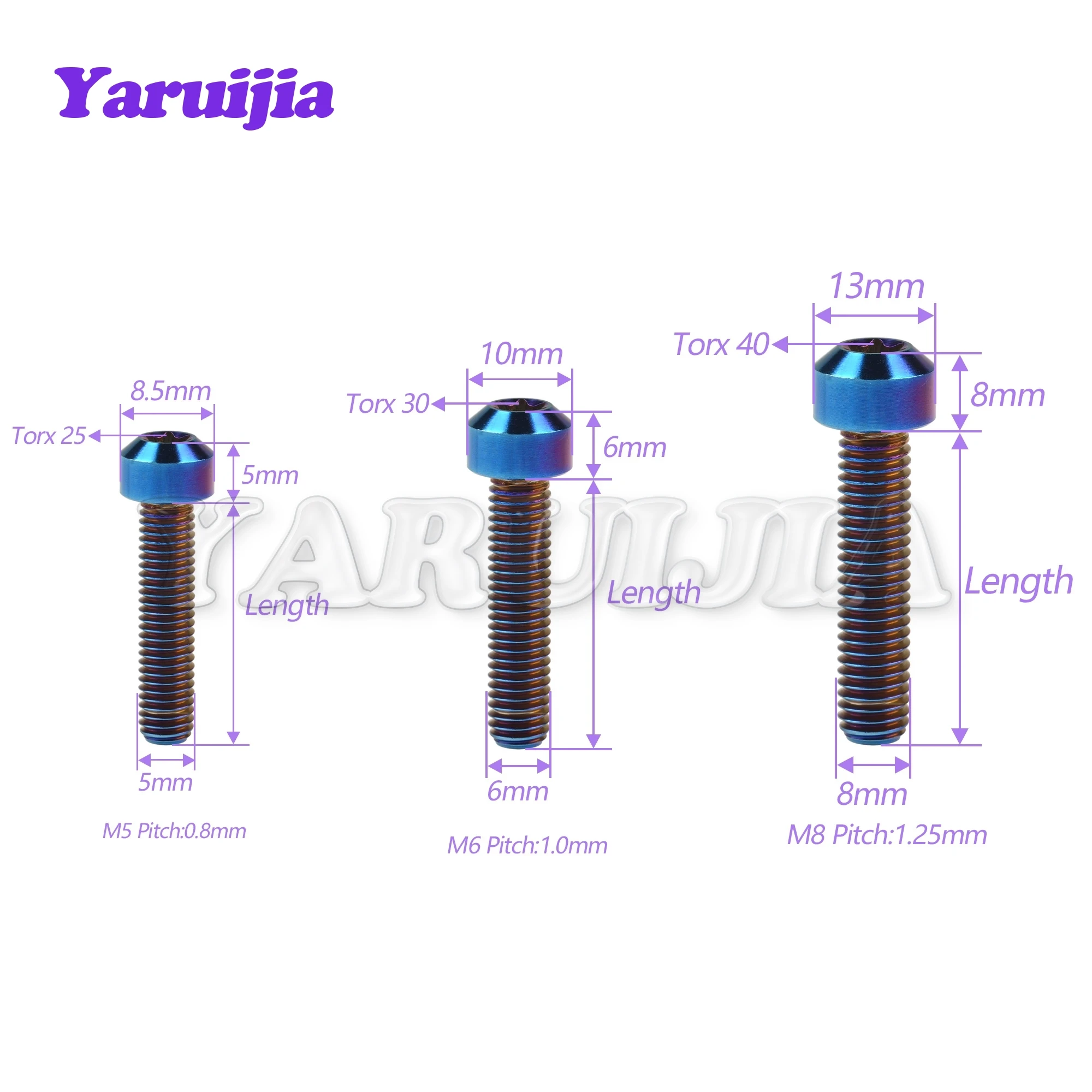 Yaruijia Titanium Bolt M5/M6/M8x10/15/20/25/30/35/40/45/50/60/65/70/80mm Torx Head Bicycle Car Refit Fastener Brake Bolt