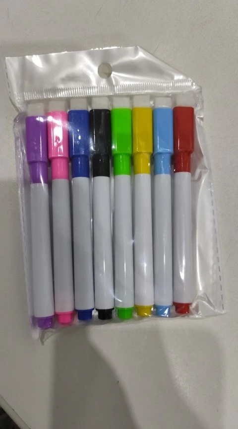 8 unids/set punta de bala 11,3*1 cm tamaño pequeño sin pizarra magnética marcadores de borrado en seco, 8 colores * 1 Uds bolígrafo magnético photo review
