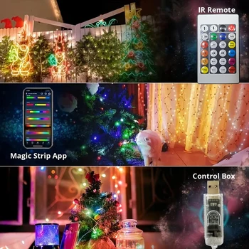 WS2812B LED String Light Smart Bluetooth Remote Control RGBIC Fairy Lamp USB Waterproof For Christmas Tree Lights Home Decor 3