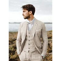 New Design Linen Suit for Men 3 Pieces Formal Wedding Prom Set Slim Fit Jacket Groom Best Man Tuxedo Costume Homme Suit 1