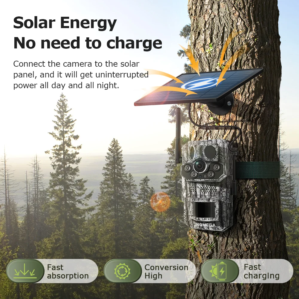 Surveillance Camera INQMEGA 3MP 4G Hunting Trail Camera Outdoor Solar Camera Outdoor Wildlife Surveillance Night Vision Security CCTV