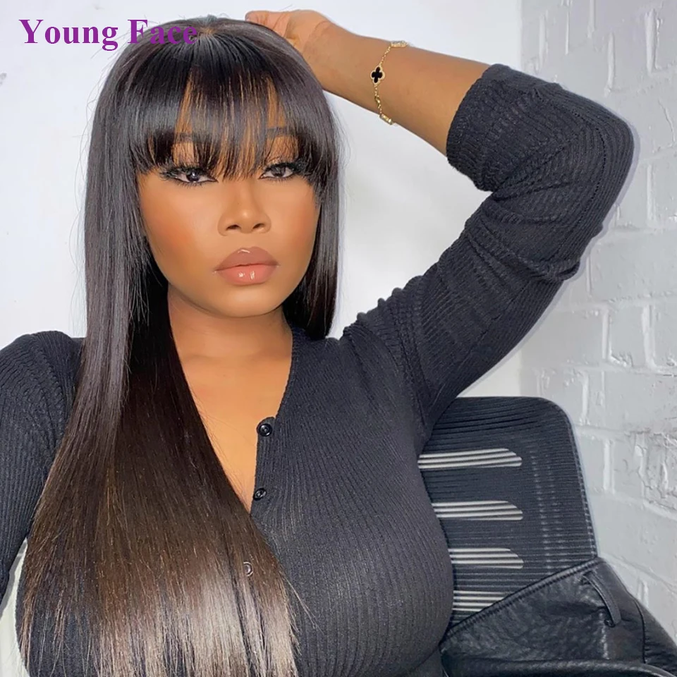 Straight Human Hair Wig With Bangs Full Machine Made Wigs Brazilian Long Human Hair Wigs For Women Natural Fringe Wigs Glueless 1 Straight Human Hair Wig With Bangs Full Machine Made Wigs Brazilian Long Human Hair Wigs For Women Natural Fringe Wigs Glueless