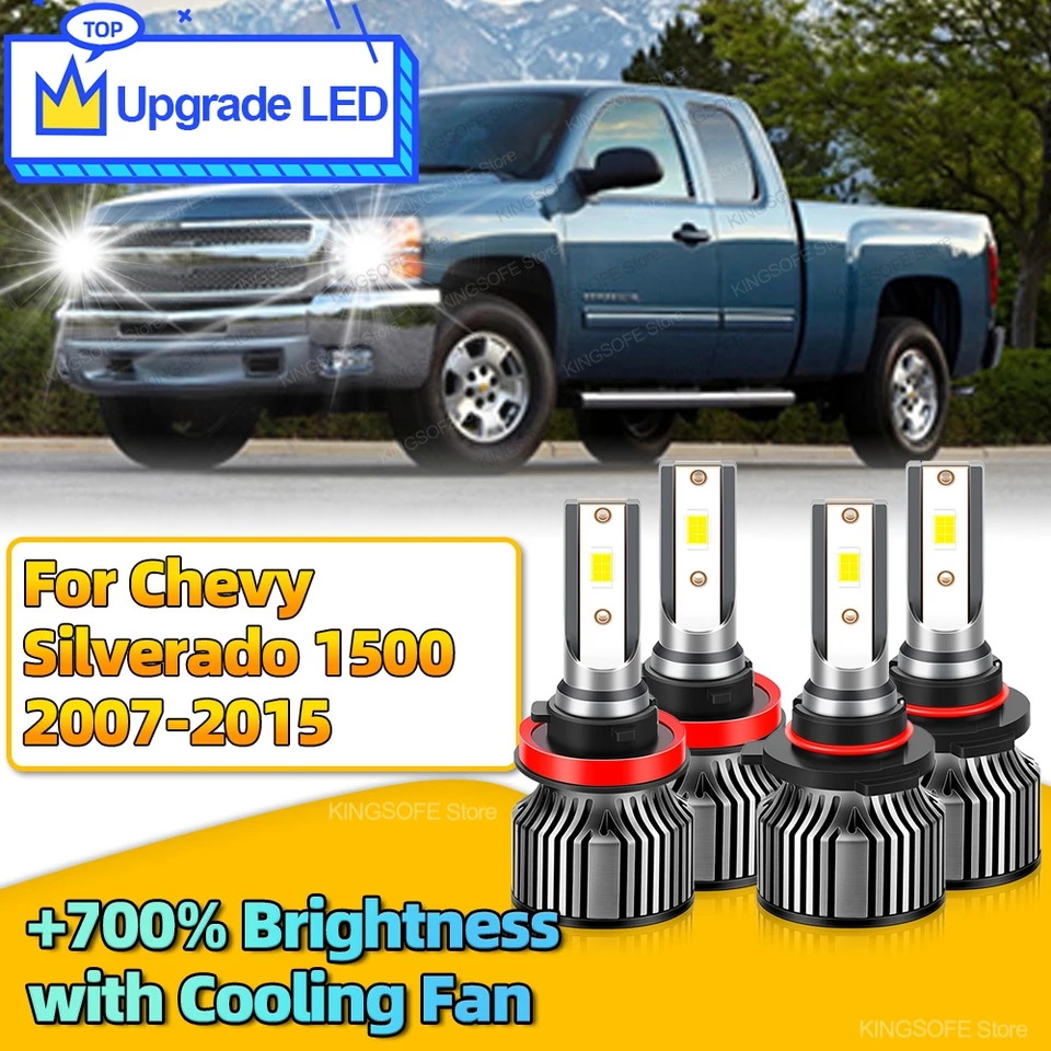 6x 6000K LED Headlight Fog Light Bulbs For Chevy Silverado 1500 2500 2007 2015