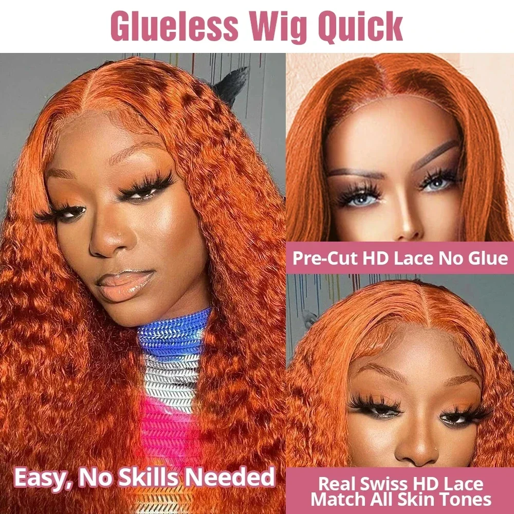 HD Lace Front Wigs 350# 13x4 Orange Ginger Deep Wave Human Hair Curly Lace Frontal Wigs for Women human hair wig