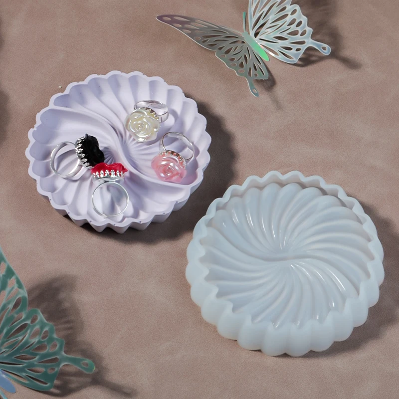 DIY 조개 모양 접시 장식 실리콘 몰드 시멘트 석고 싱글 및 더블 링 스윙 테이블 레진 에폭시 몰드 홈 데코레이션 수납함