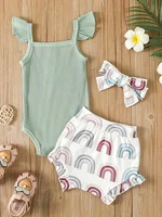 Ensemble de vêtements d'été pour nouveau-né fille, costume en fibre de carbone, short imprimé, vêtements trempés, 3 pièces 2
