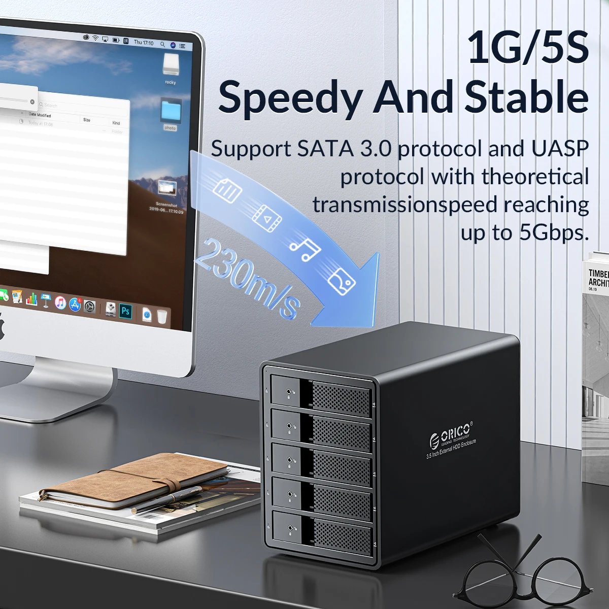ORICO 5 Bay DAS 5Gbps SATA to USB3.0 2.5/3.5 Aluminum With Raid