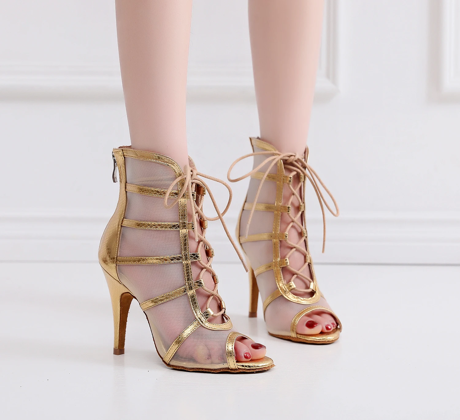 Woman Brown  Lace Up Dance Boots Girs Ballroom Bachata Dancing Shoes for Women High Heels Dance Shoes for Ladies Chunky 10cm