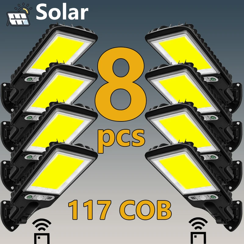 

Hot Sale Solar Street Lights Outdoor 117 COB Wireless Solar Security Wall Lamp Motion Sensor with 3 Modes for Front Door Garden