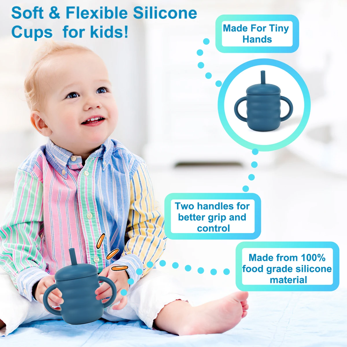 Silicone Cups Baby BPA-Free Portable Storage Snack Container Feeding Cup For Kids Leakproof Learning Drink