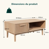 Anajqaqia Table basse 100x50x43cm avec tiroir et compartiment ouvert, table d'appoint rectangulaire, table de canapé pour salon, chambre à coucher 2