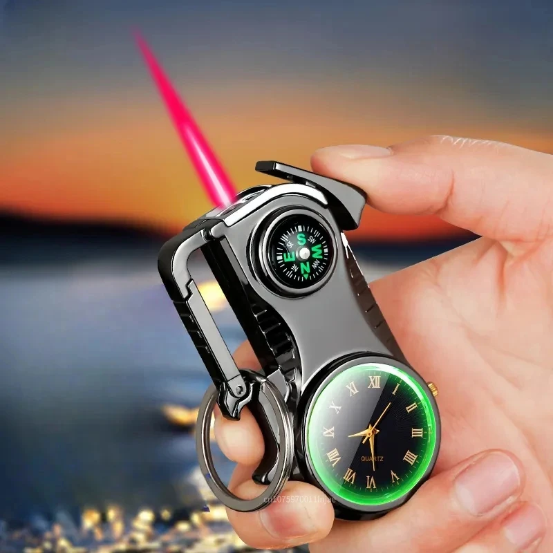 

New Multifunctional Watch Keychain Bottom Opener Compass Lighter Metal Outdoor Portable Lighter Men's Gift