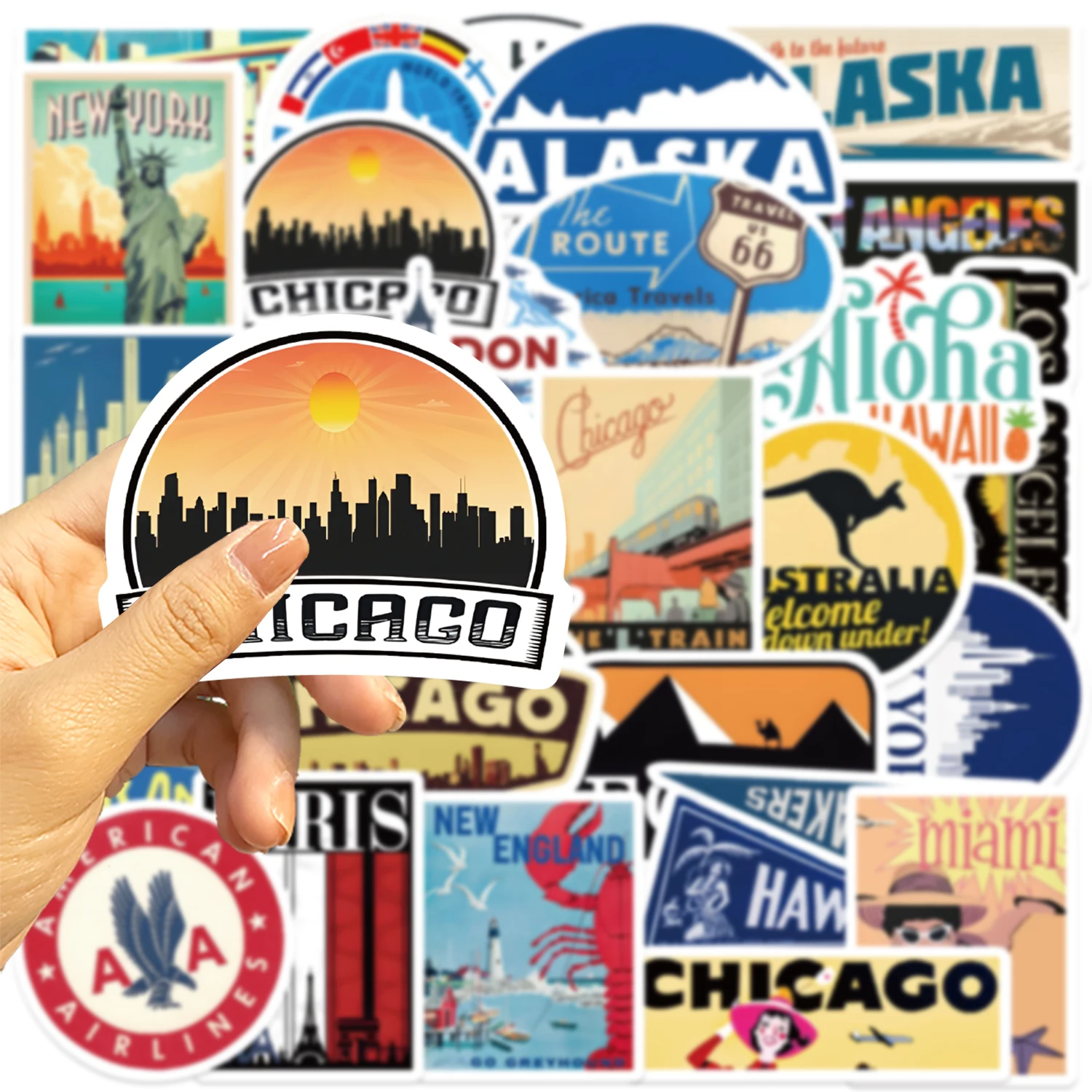 30 Stück US Route 66 Retro-Aufkleber-Set, Kreative Aufkleber für Handyhüllen, Skateboards, Tablets, Wasserfeste Etiketten – Detail 8