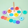 Early education rainbow ring, color cognition enlightenment, hand-eye coordination training, wooden classification column toys 4