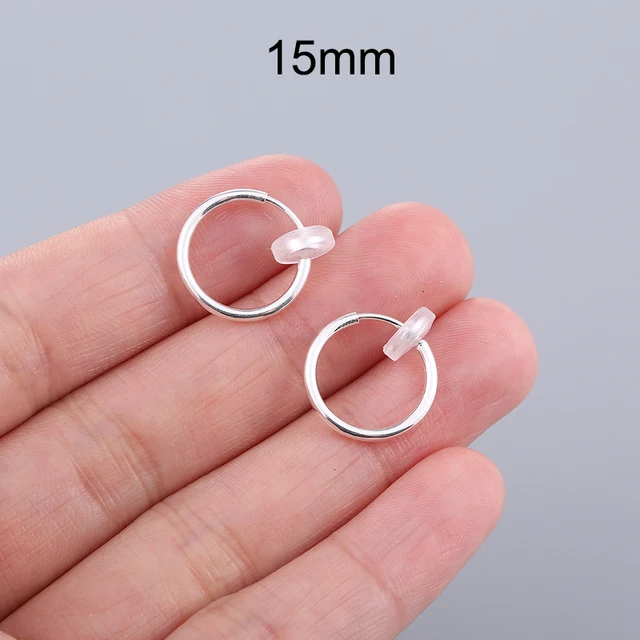 1 Pair Gold Silver Punk Hoop Earrings For Couple Fake Hoops Ear Clip Earrings Without Holes Ear Cuffs For Non Pierced Ears Silver 15mm