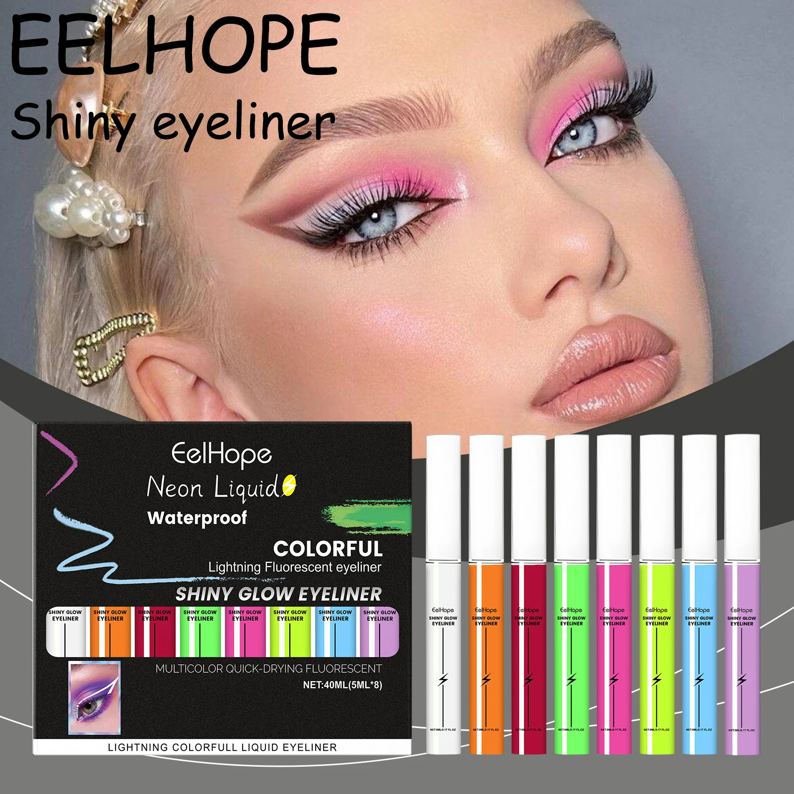 EELHOPE Multi Color Neon Eyeliner Liquid Set Lasting Eye Makeup Prevent Fading Waterproof Sweatproof Shiny Glow Eyeliner