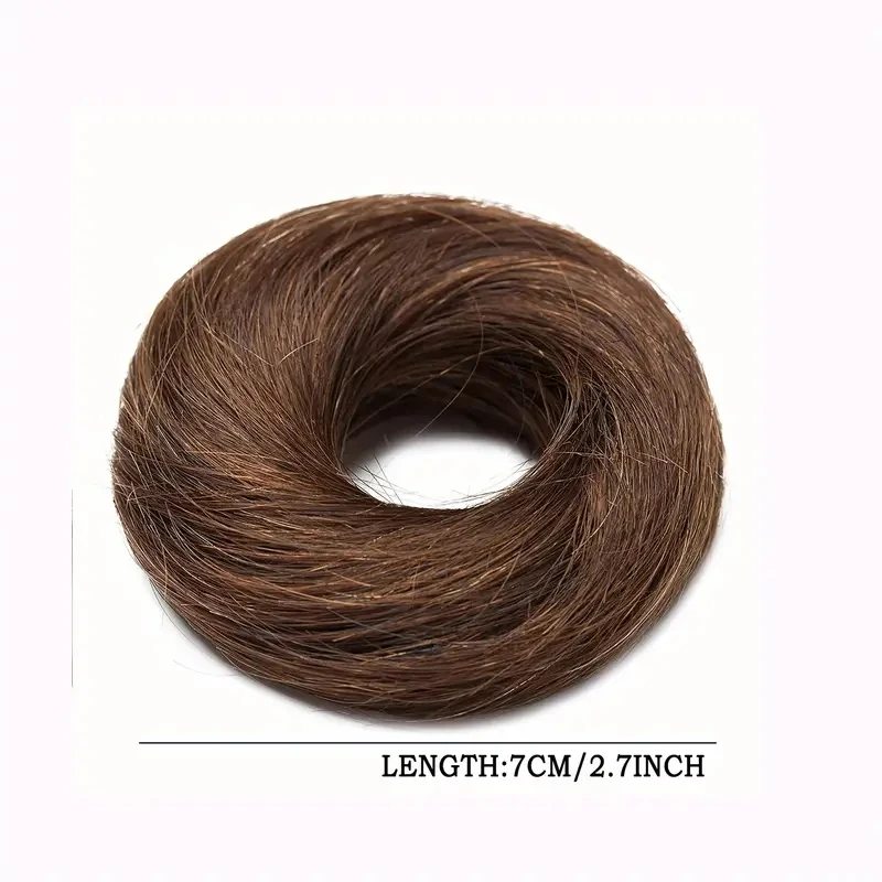 100% Human Hair Bun Straight Updo Scrunchies Elegant Donut Chignon With Elastic Rubber Band Scrunchy Hairpiece Brown Color human hair bun pieces