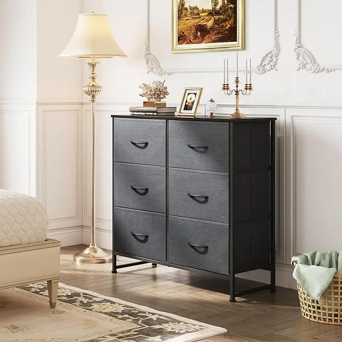 Fabric Dresser for Bedroom, 6-Drawer Storage Tower with Fabric Bins, Chest of Drawers for Closet, Living Room, Hallway,Dark Grey 4