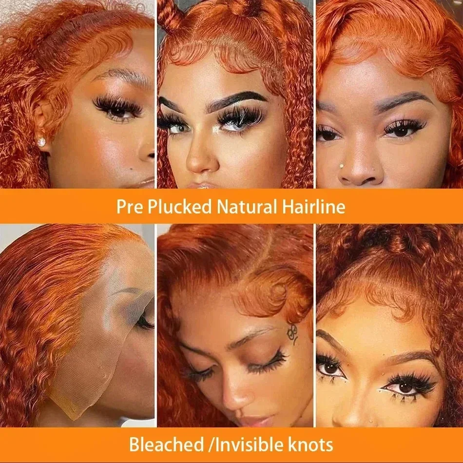 200 Density Ginger Orange Curly 13x4 HD Lace Frontal Human Remy Hair Colored Transparent Deep Wave 13x6 Lace Front Wig For Women 5