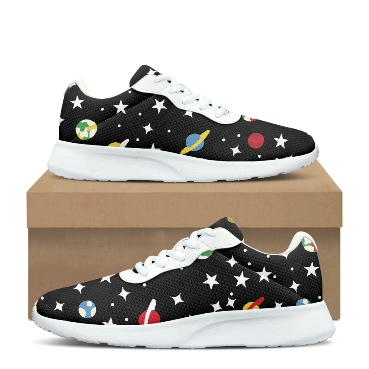 Cartoon Universe Space Pattern Women's Durable Sneaker Wear-resistant Cozy Outdoor Running Shoes Lightweight Breathable Flats