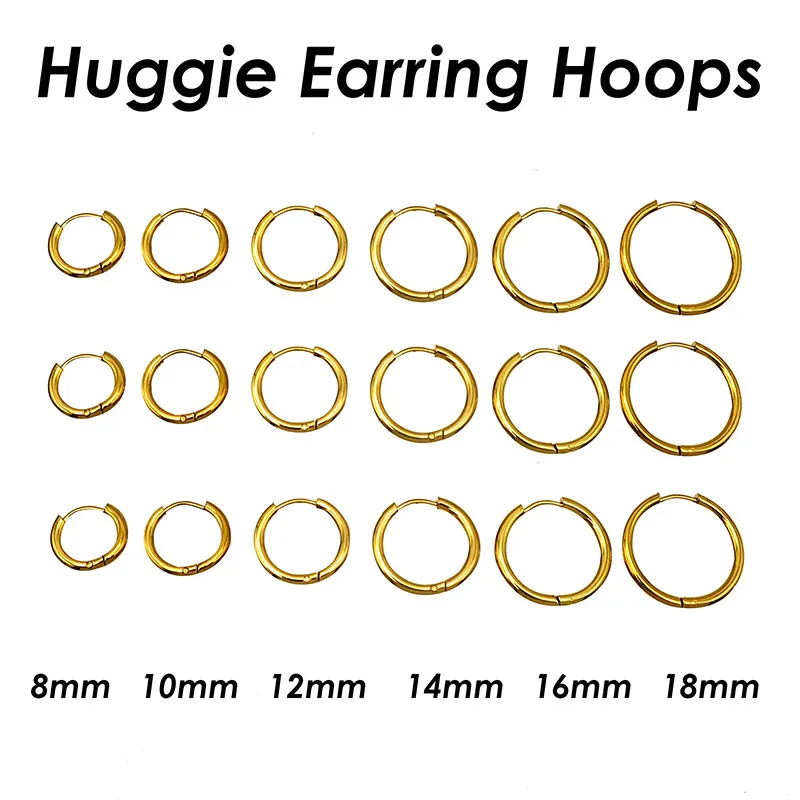 50pcs Huggie Earring Hoops Stainless Steel Hoop Earrings Gold