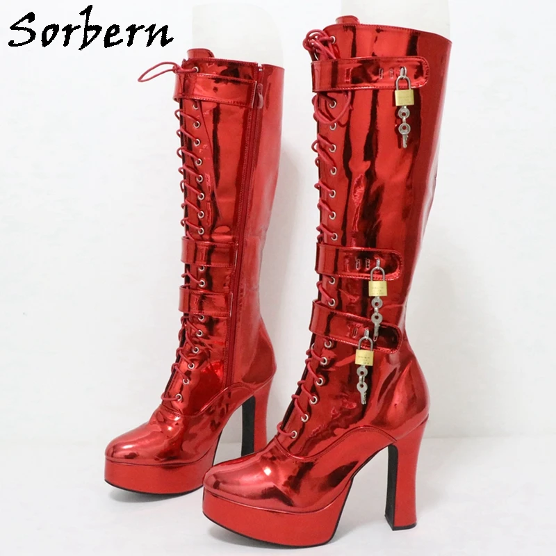 Sorbern Red Metallic Knee High Boots 