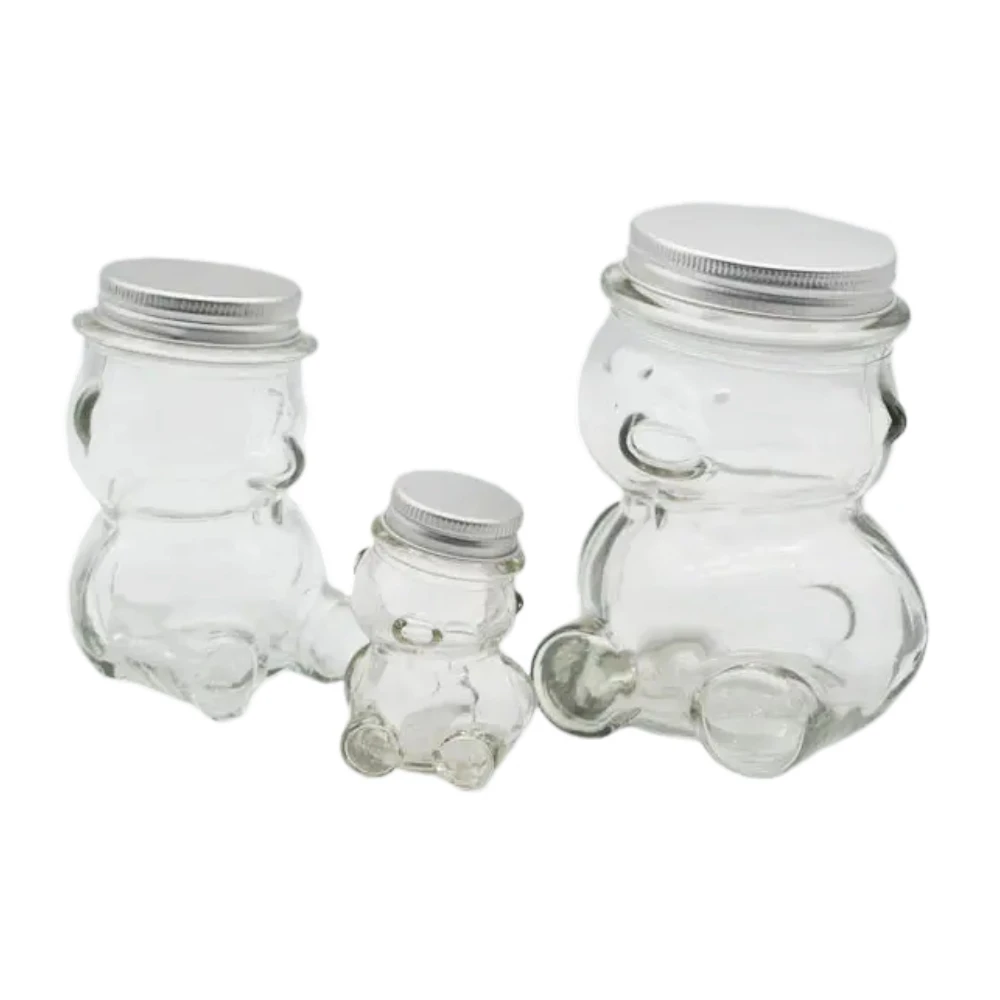 High Flint Glass Bear Jar with Metal Lug 100ml 180ml 250ml 300ml Bear Shaped Honey Jar MOQ1000 Custom Available Inbox Us 3