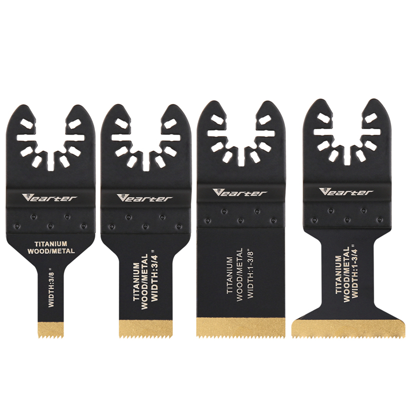 Vearter 4Pack 10/20/34/44mm Titanium Bi-Metal Coated Oscillating Multitool Saw Blade Cutting Metal Nails Wood PVC Hard Material