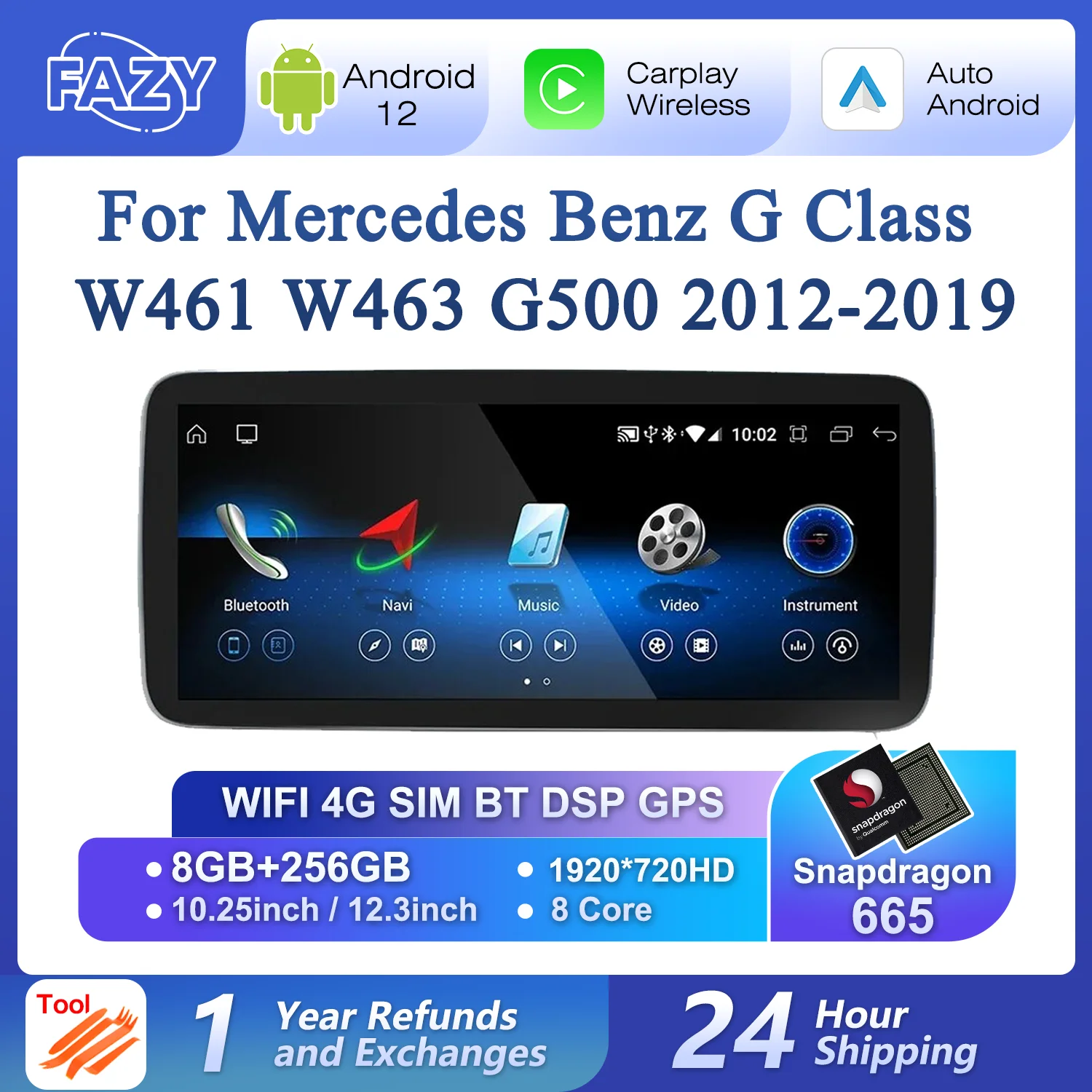 

FAZY Android 12 Auto Radio Carplay For Mercedes Benz G500 G300 W463 W461 Car Central Multimedia Player System Screen GPS Navi