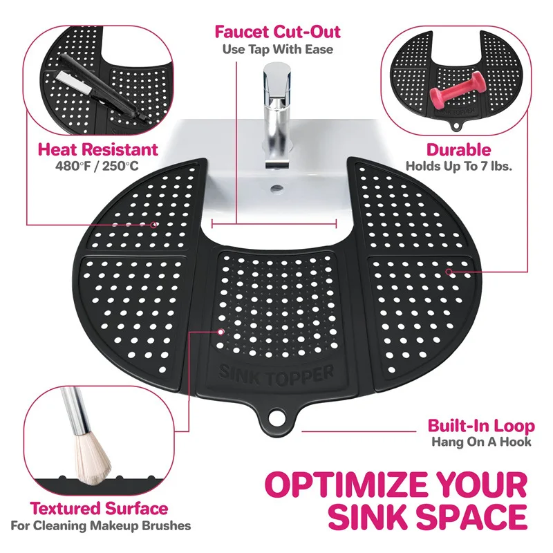 Foldable Sink Cover Silicone Beauty Makeup Brush Cleaning Pad Vanity Tool Storage Box Bathroom Supplies