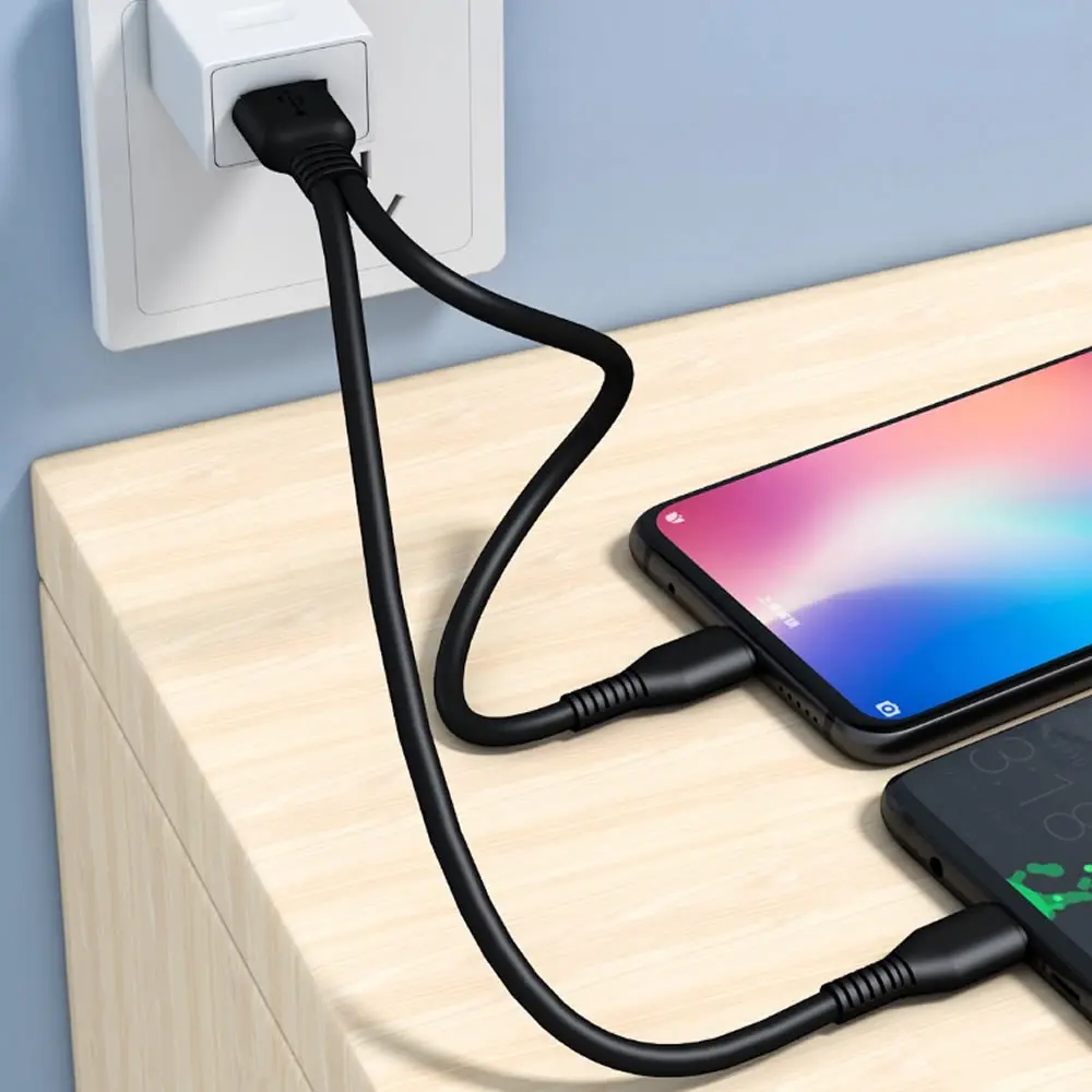 Compact Dual Port USB-C and Micro USB Charging Cable - 20cm 2-in-1 Splitter Cord