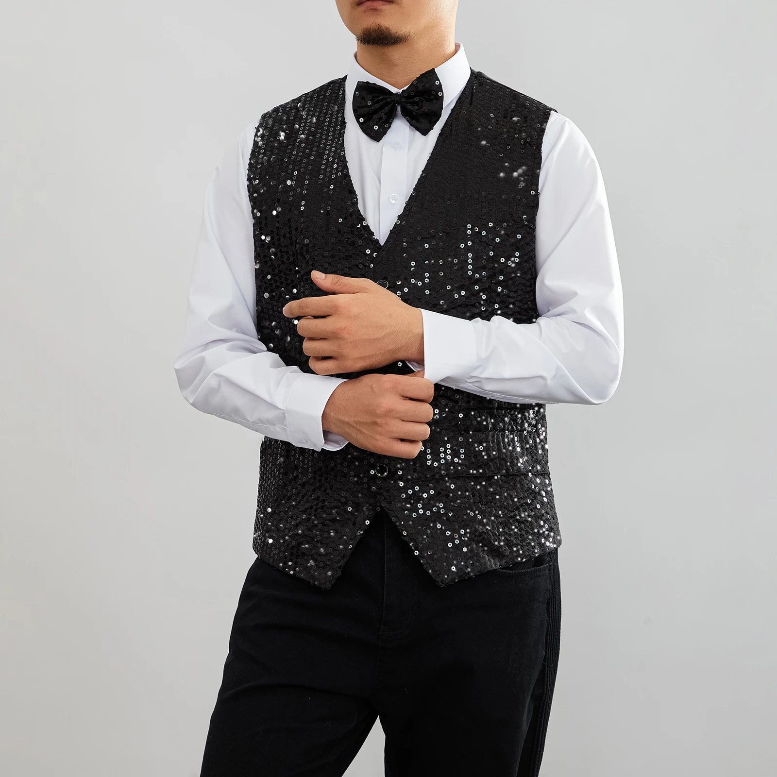 New Design Men Sequins Pattern Glitter Embellished V-neck Blazer Vest Male Evening Party Suits Plus Size hot 5