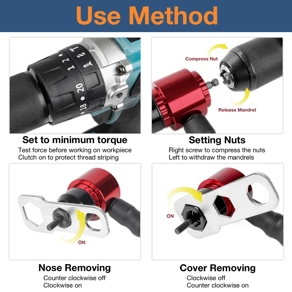 M3-M8 Rivet Nut Gun, Removable Electric Rivet Nut Adapter, Household Manual Riveting Tool, Thread Insertion Gun Set With Wrench