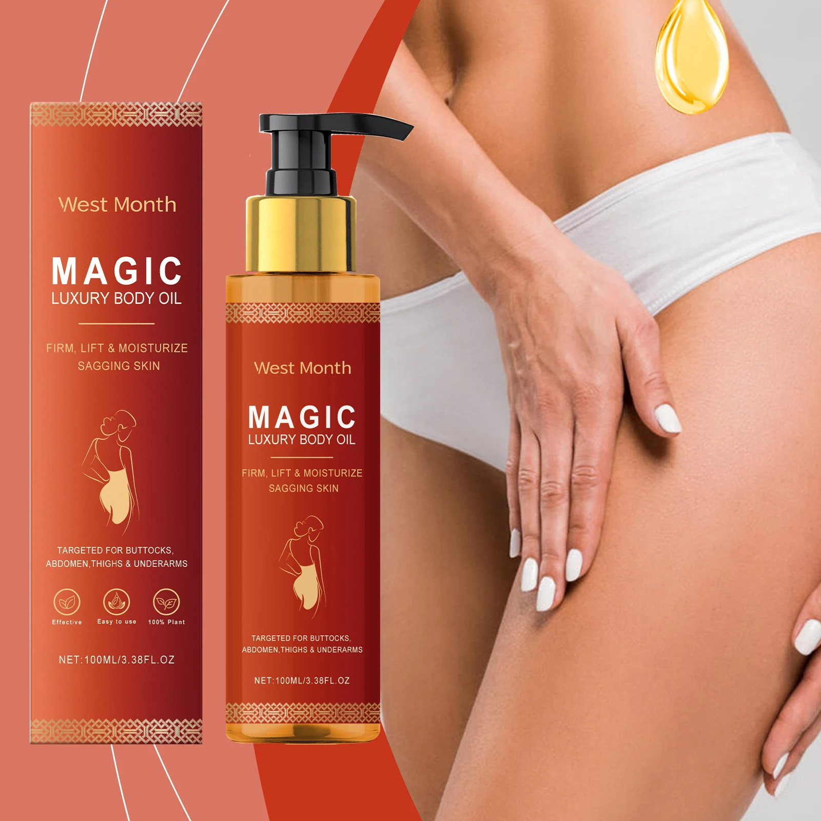 West Month Body Skin Oil Enhance Skin Elasticity Smoothing Nourishing Moisturize Reduce Sagging Prevent aging Body Essence Oil