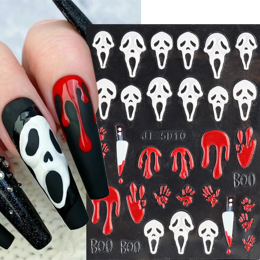5D Acrylic Nail Sticker Halloween Decoration Horror Movie Design Skull
