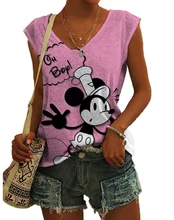  Disney Minnie Mouse Print Women's T-Shirt Sleeveless V Neck Summer T-Shirt Women's Cartoon Graphic T-Shirt Tops 2023 