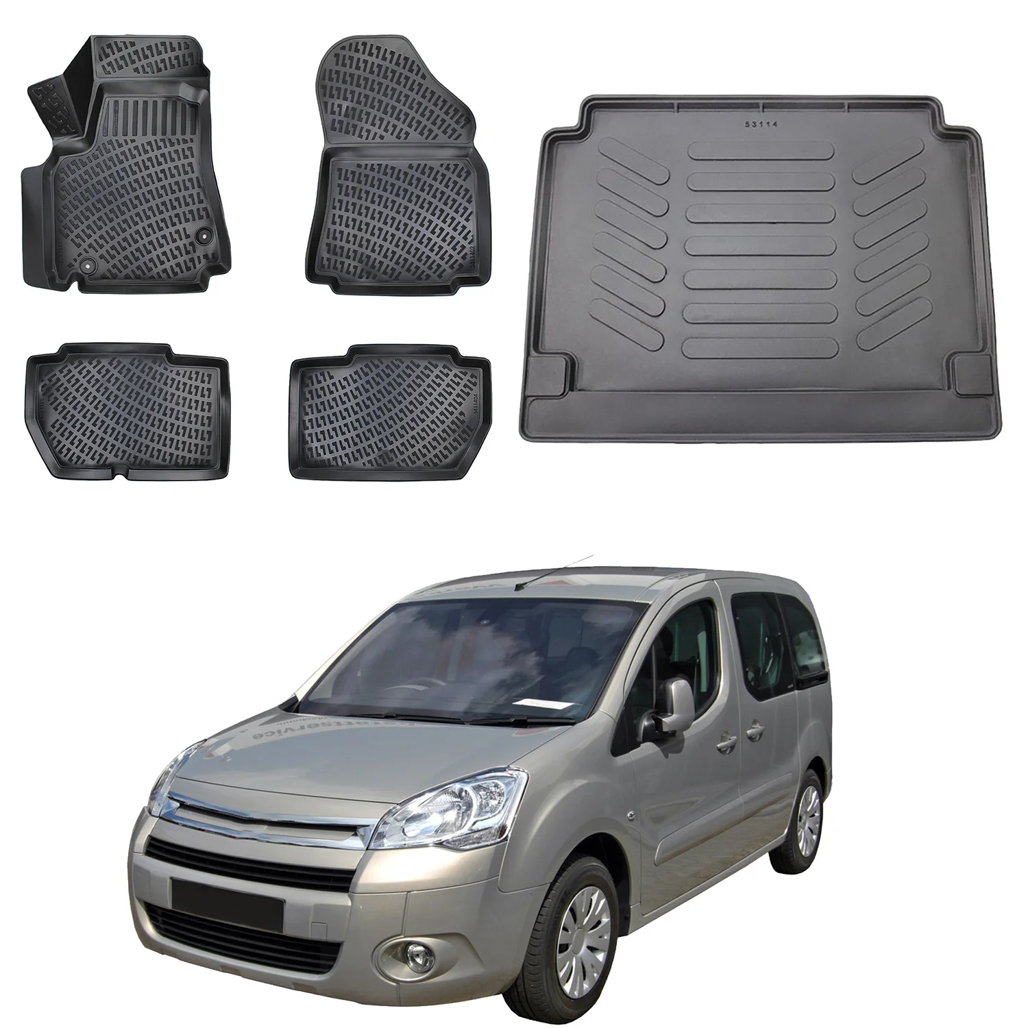 

Floor Mats + Cargo Trunk Liner Fits Citroen Berlingo 2009-2018 Set - All Weather Maximum Coverage - Water Resistance