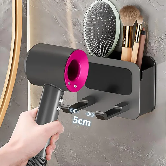 Hajszárító Tartó Falra Szerelt Szárító Bölcső Tartószoba Állvány Tároló Doboz Fúvó Polcokkal - Image 3