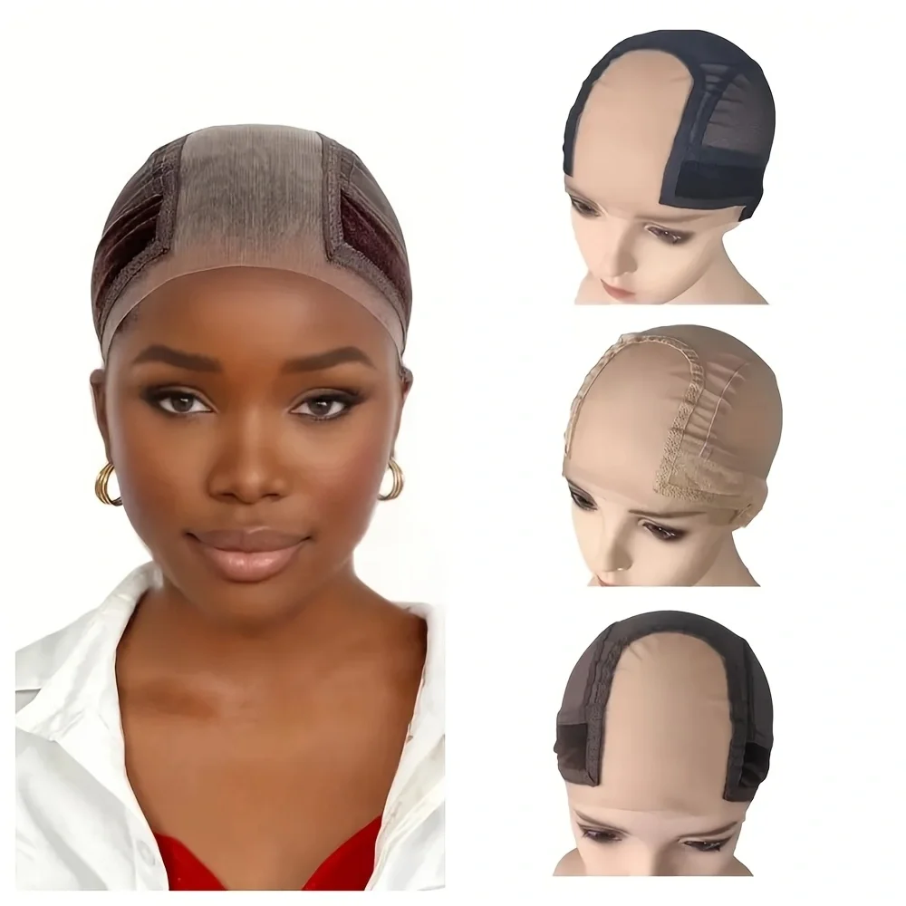 3 pcs U-Type Lace Wig Grip Cap, Adjustable Wig Cap with Headband, Non-Slip Gripper to Keep Wigs Lace Front In Place MSHL-023