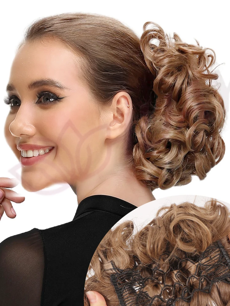 Synthetic Messy Wavy Chignon Black Blonde Hair Bun Hairpiece Extension Fake Hair With Comb Elastic Hairpins