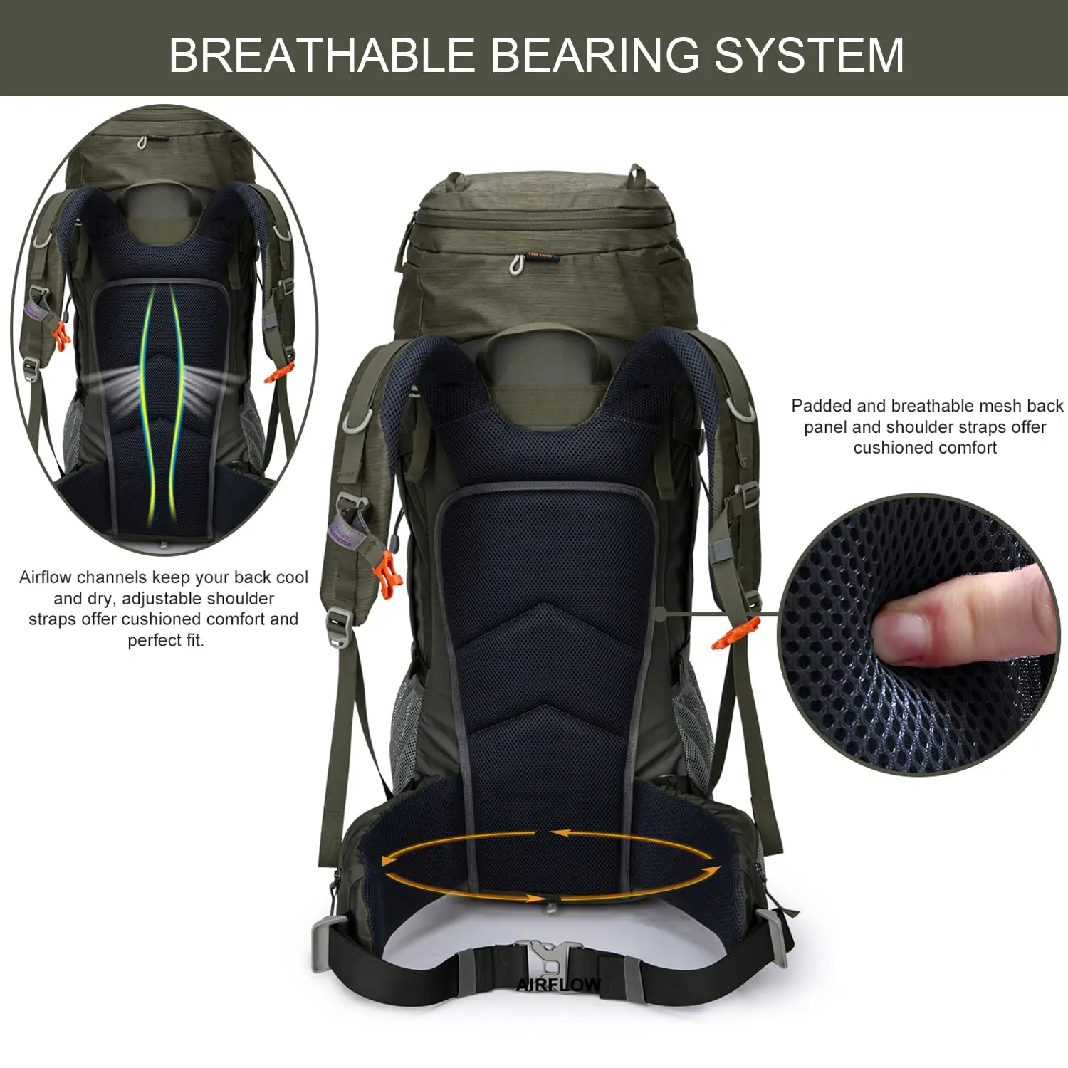 MOUNTAINTOP Hiking Backpack 55L Trekking Backpack Women's for Travel Climbing Camping, Internal Frame Backpacks with Rain Cover