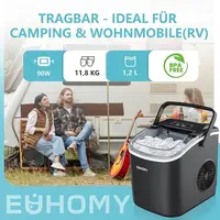Petite machine à glaçons noire, 9 dés en 6 min, 12kg/24H, autonettoyante et portable pour cuisine/bureau/bar 5