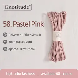 Silver Glittered 5mm Polyester Macrame Braid Cord - Lurex Braided Cord for Crafting and Key Ring Creation, 10m Skein (58 PASTEL PINK)