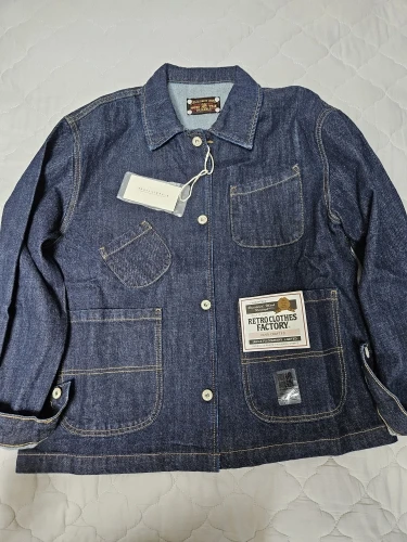 Maden Vintage Asymmetrical Four-pocket Design Denim Coat for Men 14OZ Single-breasted Turn-down Collar Jacket Autumn Work Coat